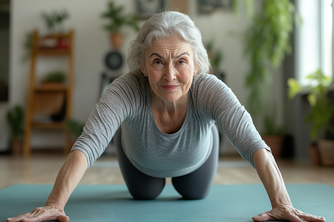Активна жінка середнього віку займається фітнесом