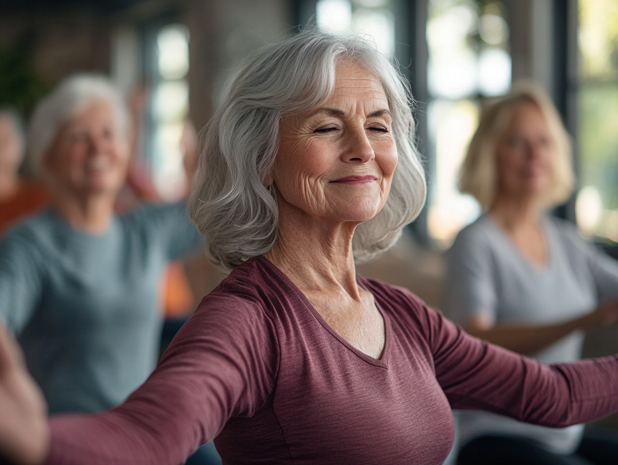 Група старших людей на фітнес занятті